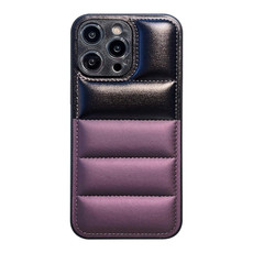 For iPhone 15 Pro Max Color Block Down Jacket Phone Case(Black Purple)