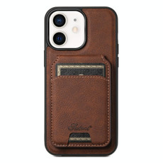 For iPhone 12  Suteni H17 Litchi Texture Leather MagSafe Detachable Wallet Phone Case(Brown)