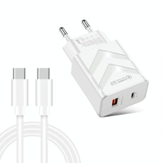 LZ-715 20W PD + QC 3.0 Dual Ports Fast Charging Travel Charger with USB-C / Type-C to USB-C / Type-C Data Cable, EU Plug(White)