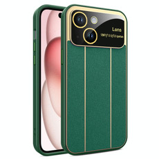 For iPhone 15 Plus Electroplating Litchi Grain Large Window Phone Case(Green)