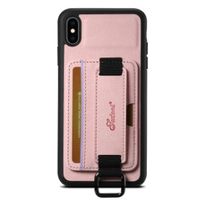 For iPhone XS Max Suteni H13 Litchi Leather Wrist Strap Wallet Back Phone Case(Pink)