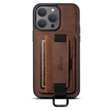 For iPhone 12 / 12 Pro Suteni H13 Litchi Leather Wrist Strap Wallet Back Phone Case(Brown)