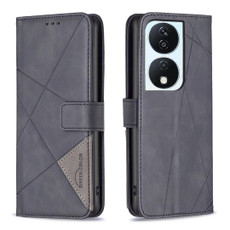 For Honor X7b Magnetic Buckle Rhombus Texture Leather Phone Case(Black)