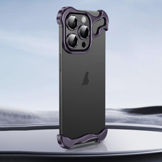 For iPhone 15 Pro Max Frameless Metal Corner Pad Phone Case with Lens Film(Purple)