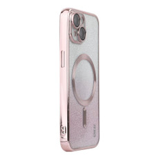 For iPhone 15 ENKAY Hat-Prince Magnetic Glitter Plated Shockproof Phone Case with Lens Film(Pink)