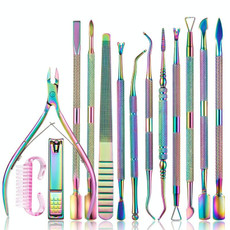 14 In 1 FABIYAN Color Titanium Nail Art Tool Set Dead Skin Shears Steel Push Nail File Pliers