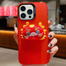 For iPhone 13 Pro New Year Lion Dance Plush Doll Phone Case(Dragon)