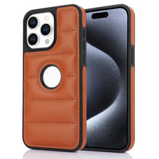 For iPhone 15 Pro Piano Key Hollow Cutout PU Phone Case(Brown)