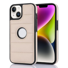 For iPhone 14 Plus Piano Key Hollow Cutout PU Phone Case(Apricot)