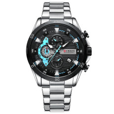 Curren 8402 Calendar Six-Hand Steel Strap Business Quartz Watch, Color: White Shell Black