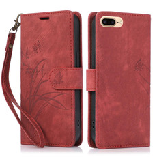 For iPhone 7 Plus / 8 Plus Orchid Butterfly Embossed Leather Phone Case(Red)