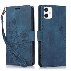 For iPhone 11 Orchid Butterfly Embossed Leather Phone Case(Blue)