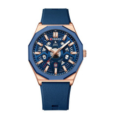 Curren 8437 Casual Men Silicone Strap Quartz Watch with Calendar, Color: Rose Blue Blue