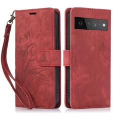 For Google Pixel 6 Pro Orchid Butterfly Embossed Leather Phone Case(Red) For Google Pixel 6 Pro Orchid Butterfly Embossed Leather Phone Case(Red)