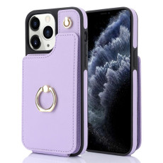 For iPhone 11 Pro Max YM005 Skin Feel Card Bag Phone Case with Long Lanyard(Light Purple)