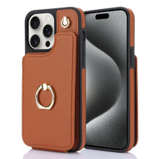 For iPhone 15 Pro Max YM005 Skin Feel Card Bag Phone Case with Long Lanyard(Brown)