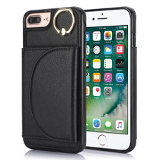 For iPhone 7 Plus / 8 Plus YM006 Ring Holder Card Bag Skin Feel Phone Case(Black)