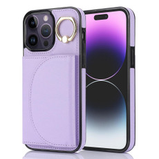 For iPhone 14 Pro YM006 Ring Holder Card Bag Skin Feel Phone Case(Purple)