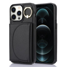 For iPhone 12 Pro Max YM006 Ring Holder Card Bag Skin Feel Phone Case(Black)