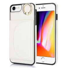 For iPhone SE 2020 / 2020 / 8 / 7 YM006 Ring Holder Card Bag Skin Feel Phone Case(White)