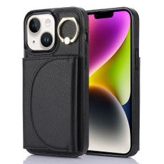 For iPhone 14 YM006 Ring Holder Card Bag Skin Feel Phone Case(Black)