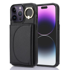For iPhone 14 Pro Max YM006 Ring Holder Card Bag Skin Feel Phone Case(Black)