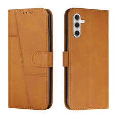 For Samsung Galaxy A55 Stitching Calf Texture Buckle Leather Phone Case(Yellow)