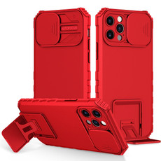 For iPhone 12 Pro Stereoscopic Holder Sliding Camshield Phone Case(Red)