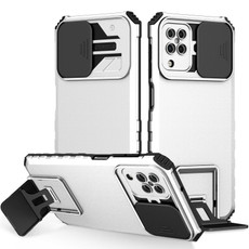 For Samsung Galaxy A12 5G Stereoscopic Holder Sliding Camshield Phone Case(White)