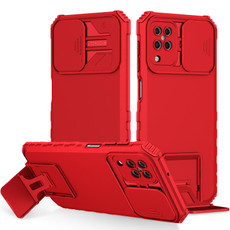 For Samsung Galaxy A12 5G Stereoscopic Holder Sliding Camshield Phone Case(Red)