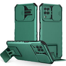 For Samsung Galaxy A12 5G Stereoscopic Holder Sliding Camshield Phone Case(Dark Green)