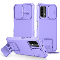 For Xiaomi Poco M3 / Redmi Note 9 4G Stereoscopic Holder Sliding Camshield Phone Case(Purple)