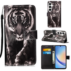 For Samsung Galaxy A35 5G Colored Drawing Pattern Plain Weave Leather Phone Case(Black And White Tiger)