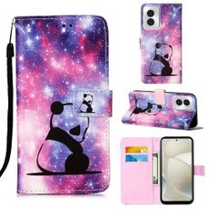For Motorola Moto G Power 5G 2024 Colored Drawing Pattern Plain Weave Leather Phone Case(Baby Panda)
