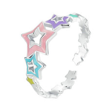 SCR1010-E S925 Sterling Silver Dopamine Color Star Open Adjustable Ring