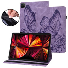 For iPad Pro 12.9 2022 / 2021 / 2020 Big Butterfly Embossed Leather Tablet Case(Purple)