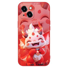 For iPhone 13 New Year Red Silicone Shockproof Phone Case(Happy Dragon Doll)