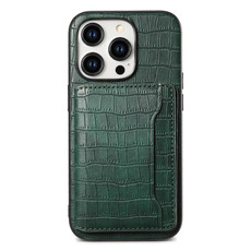 For iPhone 13 Pro Max Crocodile Texture Card Bag Design Full Coverage Phone Case(Green)