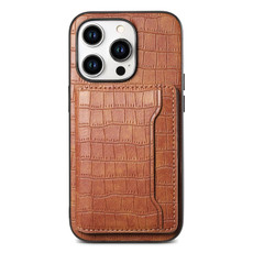 For iPhone 13 Pro Crocodile Texture Card Bag Design Full Coverage Phone Case(Brown)