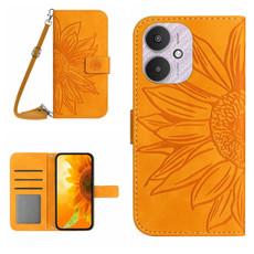 For Xiaomi Redmi 13C 5G Skin Feel Sun Flower Embossed Flip Leather Phone Case with Lanyard(Yellow)
