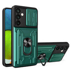 For Samsung Galaxy S23 FE Sliding Camshield TPU+PC Phone Case with Card Slot(Dark Green)