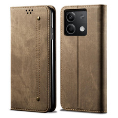 For Xiaomi Redmi 13C 5G Global Denim Texture Casual Style Horizontal Flip Leather Case(Khaki)
