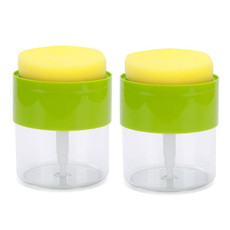 2pcs Kitchen Detergent Press Bottle Wipe Combination Dish Brush Soap Liquid Box(Green)