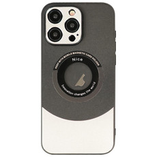 For iPhone 13 Pro Max Contrast Color Logo Display Magnetic Phone Case(Black Silver)