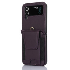 For Samsung Galaxy Z Flip3 Card Slots Folding Phone Case with Long Lanyard(Dark Purple)