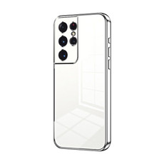 For Samsung Galaxy S21 Ultra 5G Transparent Plating Fine Hole Phone Case(Silver)