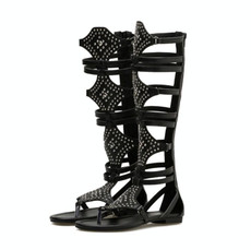 Ladies Summer High Tube Rivet Flip Flops Casual Roman Style Sandals, Size: 40(Black 333-38)