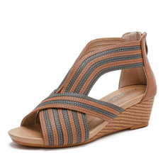 Women Summer Slope Heel Sandals Fashion Bohemian Style Fish Mouth Shoes, Size: 42(Brown)