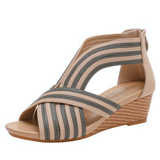 Women Summer Slope Heel Sandals Fashion Bohemian Style Fish Mouth Shoes, Size: 42(Apricot)