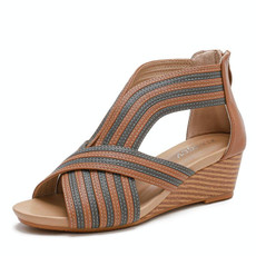 Women Summer Slope Heel Sandals Fashion Bohemian Style Fish Mouth Shoes, Size: 41(Brown)